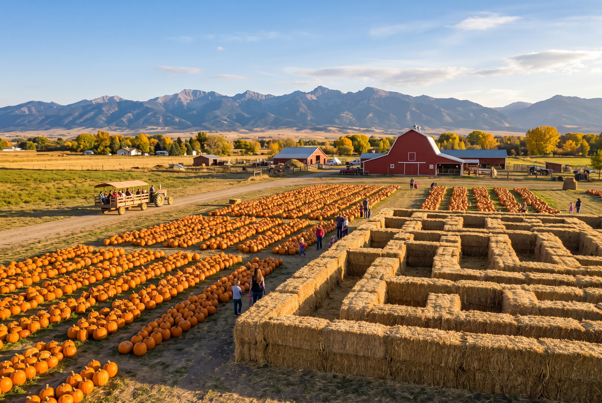 Hay bale maze and pumpkin patch at a Bozeman-area fall farm