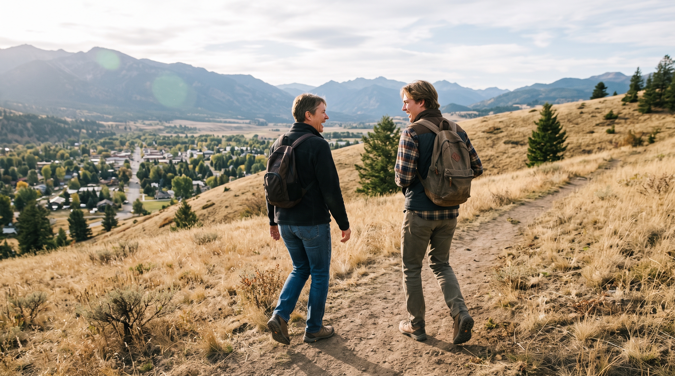 Family hiking Peets Hill | alt text: “Parents and student hiking Peets Hill near Montana State University in Bozeman