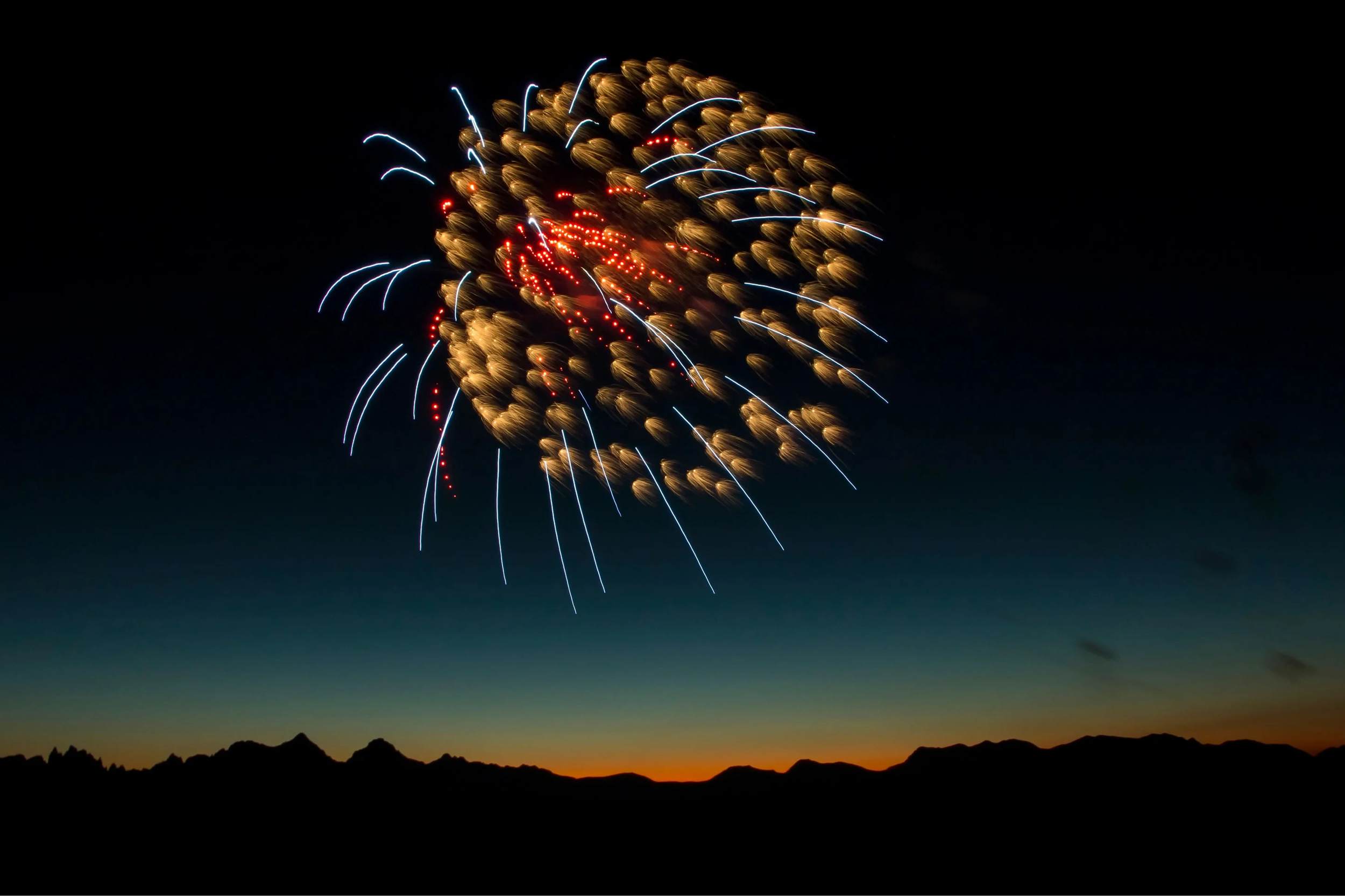 Fireworks lighting up the night during Sweet Pea Festival finale, Lindley Park Bozeman